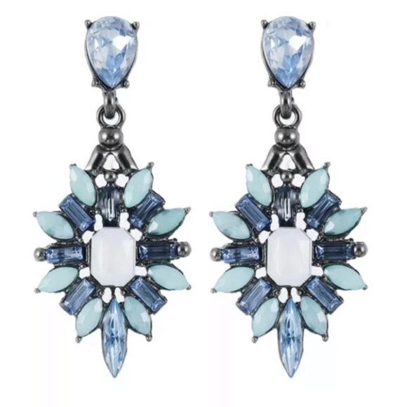 NEW Blue Waters Crystal Floral Dangle Earrings - Picture 1 of 5